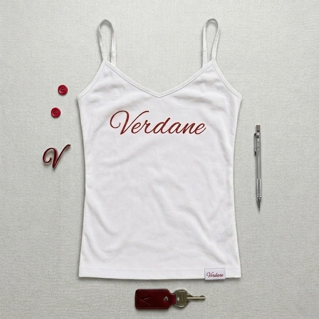 “Verdane” Original White and Red Tank Top